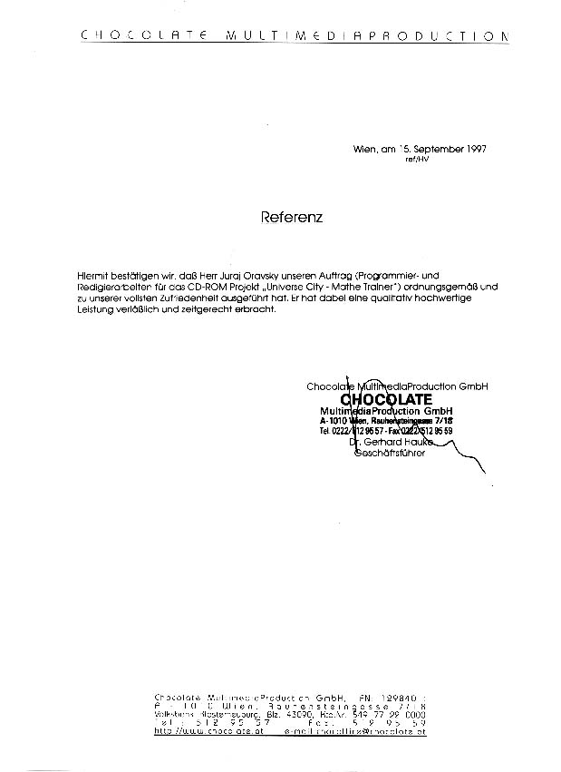 Recommendation Letter from Chocolate MMP