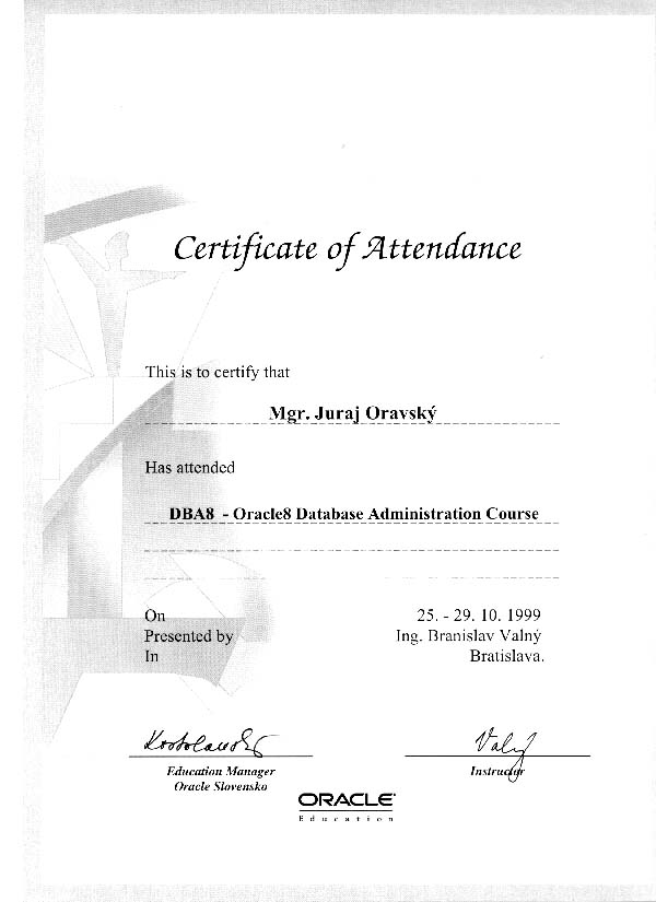 Database Administration Attendance Certificate