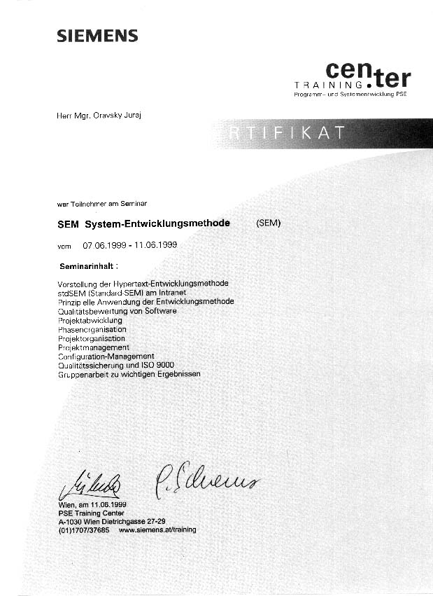 Standard System Development Method in Siemens Corporation Certificate