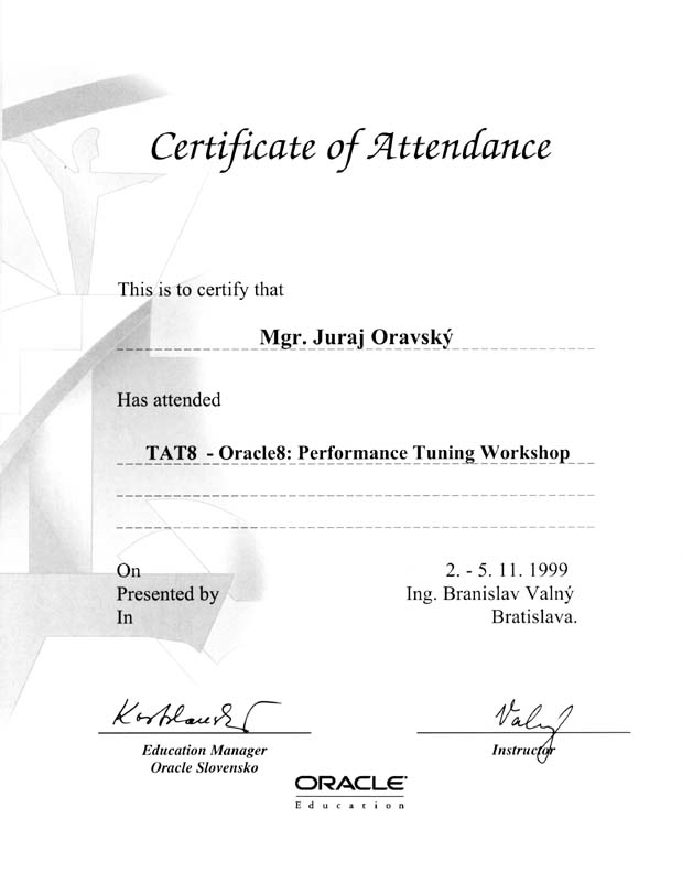Tuning and Troubleshooting Workshop Attendance Certificate